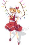  &gt;:) 1girl blonde_hair bobby_socks flandre_scarlet full_body hat mary_janes opta_(kirby0124) red_eyes red_shoes shadow shoes short_hair side_ponytail skirt skirt_set socks standing touhou white_legwear wings 