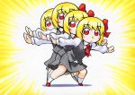 4girls blonde_hair blush_stickers bow dress hair_bow kawachi_koorogi looking_at_viewer multiple_girls multiple_persona outstretched_arms red_eyes rumia touhou 