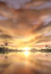  clouds cloudy_sky jungle nature no_humans original palm_tree reflection shingyouji_tatsuya sky star_(sky) sun sunrise tree water 