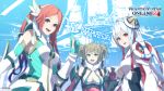  3girls bare_shoulders breasts brown_hair cleavage cleavage_cutout echo_(pso2) highres long_hair looking_at_viewer matoi_(pso2) multiple_girls phantasy_star_online_2 pointy_ears quna_(pso2) red_eyes sega smile twintails 