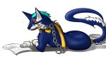  ... aqua_eyes aqua_hair bespectacled book chain dog drawfag fur glasses no_humans open_book pipe reading repede scar tail tales_of_(series) tales_of_vesperia 