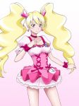  1girl blonde_hair boots breasts choker cure_peach dress earrings fresh_precure! hair_ornament hairpin heart highres jewelry long_hair magical_girl momozono_love pink_eyes precure ribbon sabamiso smile twintails wrist_cuffs 