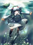  1girl backpack bag blue_eyes blue_hair dress hair_bobbles hair_ornament hat katagawa_mika kawashiro_nitori plant solo sunbeam sunlight touhou underwater 