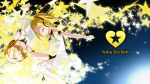  1boy 1girl blonde_hair bow closed_eyes dress gyari_(imagesdawn) hair_bow hair_ribbon headphones highres kagamine_len kagamine_rin ribbon short_hair sleeveless sleeveless_dress solo star vocaloid 