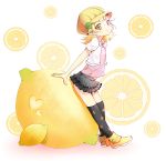  blonde_hair child food fruit hat heart highres lemon original over-kneehighs shoes skirt take_(office-t) yellow_eyes 
