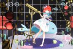  1girl anklet barefoot blue_eyes book dress fish hat jellyfish jewelry original redhead ribbon short_hair solo star telescope whale 