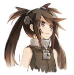  1girl bolt brown_hair bust collar gebyy-terar hair_ornament lock long_hair solo twintails 