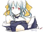  1girl bare_shoulders blue_hair bow bust character_name choker detached_sleeves dizzy guilty_gear hair_bow long_hair navel_cutout red_eyes shrike solo 
