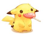  black_eyes blush candy lollipop mochi_(empty_p) no_humans pikachu pokemon pokemon_(creature) solo tail yellow 