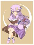  1girl : :&lt; book hair_ribbon hat hat_ribbon long_hair patchouli_knowledge purple_hair ribbon solo touhou very_long_hair violet_eyes yanagihara_tantoui 