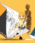  1girl blonde_hair blush brush calligraphy_brush cardigan cure_peace eraser hairband kise_yayoi notebook paintbrush precure ringetsumon school_uniform short_hair skirt smile_precure! solo yellow_eyes 