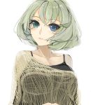  blue_eyes bust camisole green_eyes green_hair heterochromia idolmaster idolmaster_cinderella_girls mole off_shoulder pupps short_hair solo takagaki_kaede 