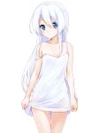  1girl bare_shoulders blue_eyes blush irimo-m long_hair looking_at_viewer off_shoulder original simple_background solo white_background white_hair 
