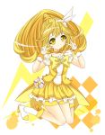  1girl bike_shorts blonde_hair boots choker cure_peace double_v dress highres hoxi kise_yayoi long_hair magical_girl ponytail precure shorts_under_skirt skirt smile_precure! solo tiara v wrist_cuffs yellow_dress yellow_eyes 