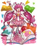  1girl arm_up bike_shorts boots candy_(smile_precure!) choker cure_happy dress head_wings heart hoshizora_miyuki long_hair magical_girl open_mouth pink_eyes pink_hair precure ringetsumon robot shorts_under_skirt skirt smile smile_precure! solo tiara twintails wink 