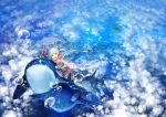  1girl biiji bubble dolphin long_hair pixiv_fantasia pixiv_fantasia_new_world red_eyes underwater whale white_hair 