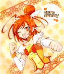  1girl ;d blush bow bust character_name choker cure_sunny dress elbow_gloves gloves head_wings heart hino_akane kagami_chihiro magical_girl open_mouth orange_eyes orange_hair precure smile smile_precure! solo tiara wink 