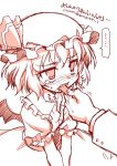  1girl akou_roushi bat_wings hat hat_ribbon monochrome open_mouth remilia_scarlet ribbon saliva short_hair sketch tears tongue tongue_grab tongue_out touhou translation_request wings 