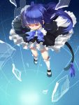  1girl blue_hair blurry cat_tail dress frederica_bernkastel long_hair maon_(hikouya) red_eyes ribbon solo tail umineko_no_naku_koro_ni 