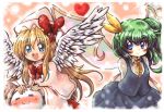  2girls arms_behind_back blonde_hair blue_eyes blush bow daiyousei fairy_wings green_hair hair_bow hat hat_bow heart lily_white multiple_girls side_ponytail touhou vu_(oyavon) white_wings wings 