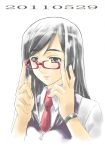  1girl 2011 ano_hi_mita_hana_no_namae_wo_bokutachi_wa_mada_shiranai black_eyes black_hair bracelet bust dated egami_natsuki glasses jewelry long_hair red-framed_glasses school_uniform tsurumi_chiriko 