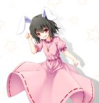  1girl 40cabbage animal_ears black_hair carrot dress inaba_tewi jewelry necklace open_mouth rabbit_ears red_eyes short_hair solo star touhou 