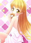 1girl bare_shoulders blonde_hair doughnut inuarashi monogatari_(series) oshino_shinobu solo yellow_eyes 