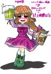  beer beerko blush boots bow empty_eyes light_brown_hair open_mouth saliva simple_background skirt 