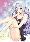  1girl barefoot breasts cleavage hairband idolmaster long_hair one-piece_swimsuit open_mouth shijou_takane smile solo swimsuit tak1780106 very_long_hair violet_eyes 
