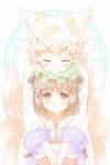  2girls blush chen closed_eyes highres hug hug_from_behind japa multiple_girls smile touhou yakumo_ran 