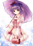  1girl blush hair_ribbon hairband long_hair looking_at_viewer original purple_hair ribbon ryoumoto_ken side_ponytail skirt smile solo umbrella violet_eyes 