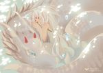  1girl bubble dragon fang long_hair mia0309 pixiv_fantasia pixiv_fantasia_new_world pointy_ears sleeping underwater white_hair 