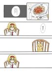  1girl alice_margatroid cat chair comic food fork mitsunara solo spaghetti touhou translated 