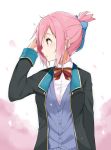  1girl amatsuka_megumi_(gj-bu) blush bow cardigan gj-bu long_sleeves petals pink_eyes pink_hair school_uniform short_hair soburi solo 