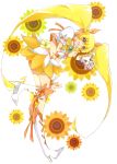  1girl blonde_hair boots cure_sunshine flower hair_ribbon heart heartcatch_precure! highres long_hair magical_girl midriff myoudouin_itsuki navel potpourri_(heartcatch_precure!) precure ribbon shorts_under_skirt skirt smile sunflower twintails wrist_cuffs yellow_eyes 