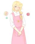 androgynous apron blonde_hair flower green_eyes hanase_kaoru long_hair open_mouth tamako_market 