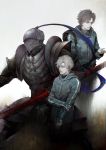  3boys ao666 armor black_hair dual_persona fate/zero fate_(series) full_armor grey_hair helmet hoodie matou_kariya multiple_boys realistic scar white_hair 