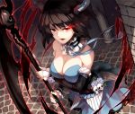  1girl bare_shoulders black_hair breasts choker cleavage flower horn large_breasts masa_ashe original red_eyes rose short_hair skull solo staff 