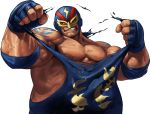  1boy dark_skin elbow_pads fingerless_gloves gloves highres king_of_fighters king_of_fighters_xiii mask muscle official_art ogura_eisuke raiden_(snk) snk solo tattoo tearing_clothes torn_clothes transparent_background unitard wrestling_mask wrestling_outfit 