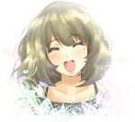  1girl bad_moon blush brown_hair closed_eyes idolmaster idolmaster_cinderella_girls mole open_mouth smile solo takagaki_kaede 