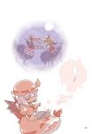 ascot bat_wings book bow chibi dress flandre_scarlet flying forest full_moon hat hat_bow hounori lavender_hair moon nature night pages pink_dress red_eyes remilia_scarlet touhou tree wings 