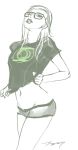  1girl blonde_hair dc_comics glasses green_lantern highres jay27 midriff monochrome navel short_shorts shorts sketch solo 