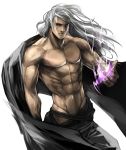 1boy expressionless final_fantasy final_fantasy_iv final_fantasy_iv_the_after golbeza long_hair magic male moreshan muscle sash shirtless solo violet_eyes white_background white_hair 