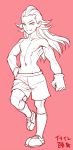  1boy hs2 inazuma_eleven inazuma_eleven_(series) long_hair male monochrome muscle navel senguuji_yamato shirtless simple_background smile solo 