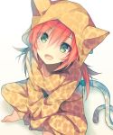  1boy androgynous animal_costume animal_ears barefoot cat_costume cat_ears cat_tail green_eyes inazuma_eleven_(series) inazuma_eleven_go kirino_ranmaru male mzyk-mk2 open_mouth pink_hair tail twintails 