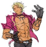  1boy abs dark_skin gloves jewelry king_of_fighters muscle muse_(rainforest) necklace open_clothes open_shirt shen_woo sketch solo 