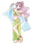  1girl :d alternate_costume bare_shoulders barefoot braid breasts cleavage collarbone fire_emblem fire_emblem:_kakusei hairband long_hair midriff navel olivia_(fire_emblem) open_mouth pink_eyes pink_hair ponytail rimaru smile solo twin_braids very_long_hair 