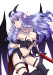  armor bikini_armor breasts cleavage demon_wings drill_hair gloves horns jewelry large_breasts necklace pointy_ears purple_hair rinkou_no_lemuria sienna_(lemuria) sword thigh-highs tokitaka_(amaterath) violet_eyes weapon wings 