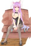  1girl animal_ears bare_shoulders black_legwear bowtie breasts bunny_girl cleavage couch high_heels leotard long_hair pantyhose purple_hair q_(a72pgc) rabbit_ears red_eyes reisen_udongein_inaba shoes smile solo touhou wrist_cuffs 