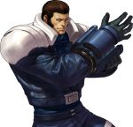  brown_eyes brown_hair cyborg gloves highres jacket king_of_fighters king_of_fighters_xiii maxima official_art ogura_eisuke short_hair shoulder_pads sideburns snk solo transparent_background 